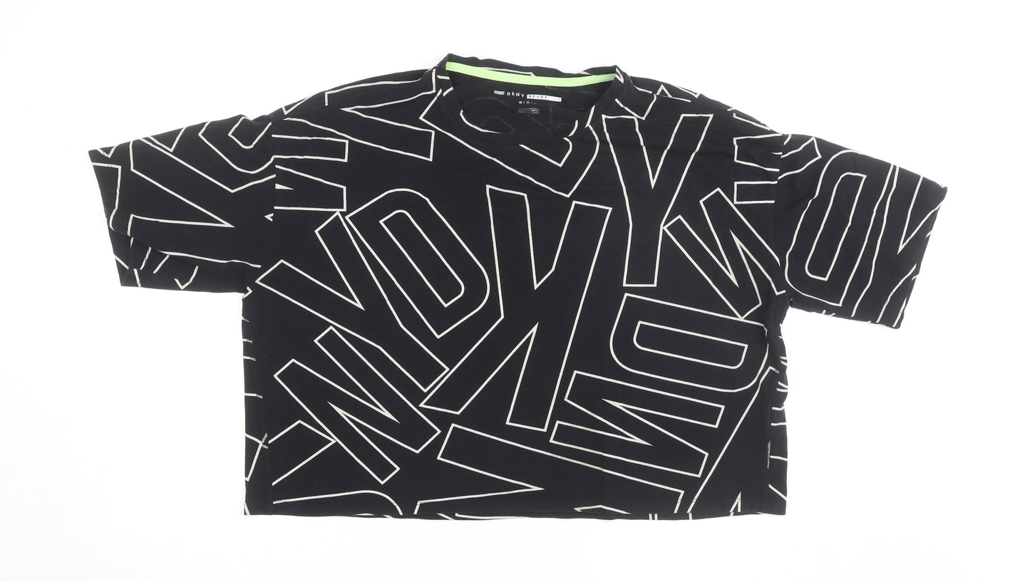 DKNY Women's Black Cropped Logo T-Shirt in Size M