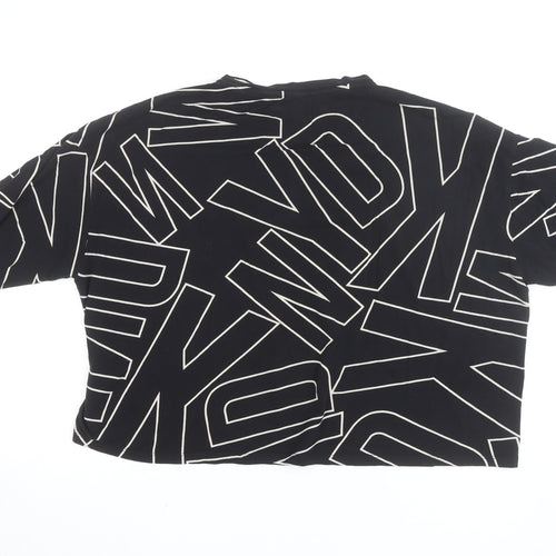 DKNY Women's Black Cropped Logo T-Shirt in Size M