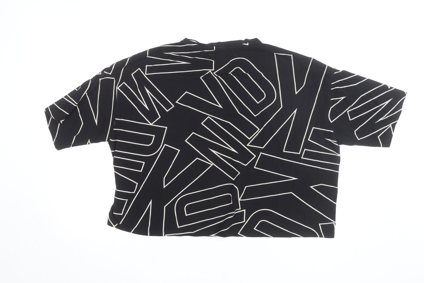 DKNY Women's Black Cropped Logo T-Shirt in Size M