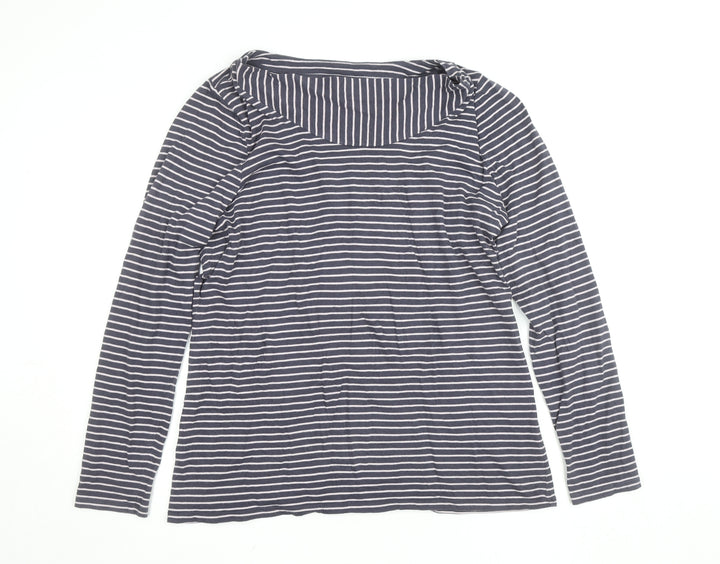 Laura Ashley Women’s Blue Striped Long Sleeve Boat Neck T-Shirt Size 20