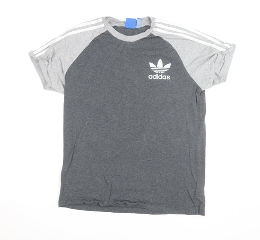 Adidas Mens Grey Raglan Crew Neck Short Sleeve T-Shirt Size L