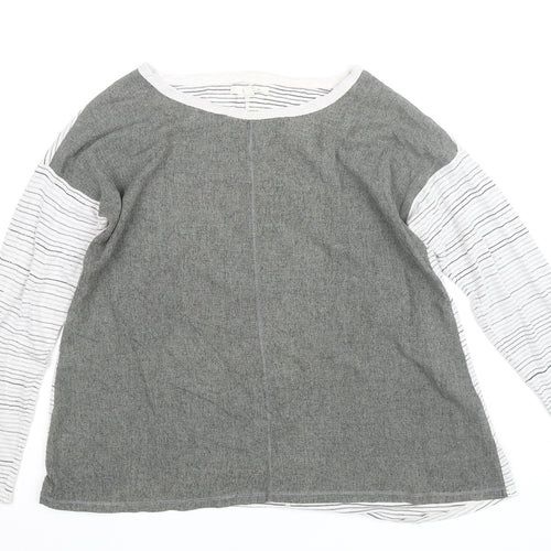 White Stuff Women's Grey Striped Long Sleeve Cotton Top Size 12