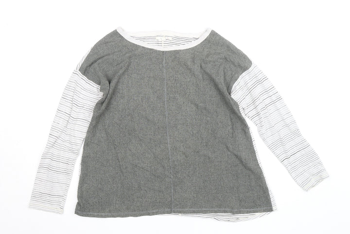 White Stuff Women's Grey Striped Long Sleeve Cotton Top Size 12