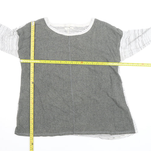 White Stuff Women's Grey Striped Long Sleeve Cotton Top Size 12