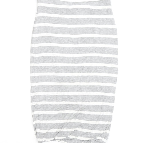 Joules Womens Grey White Striped Jersey Pencil Skirt Size 8