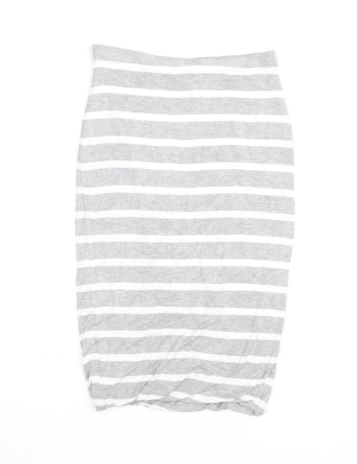 Joules Womens Grey White Striped Jersey Pencil Skirt Size 8