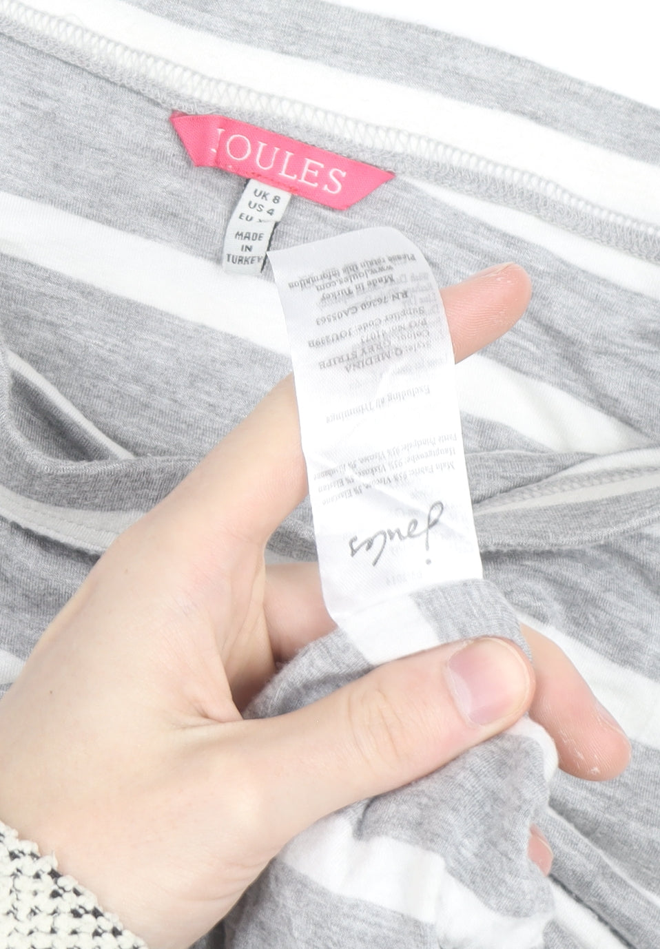 Joules Womens Grey White Striped Jersey Pencil Skirt Size 8