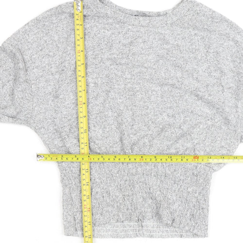 Zara Women Grey Cropped Knit Crew Neck Long Sleeve Blouse S
