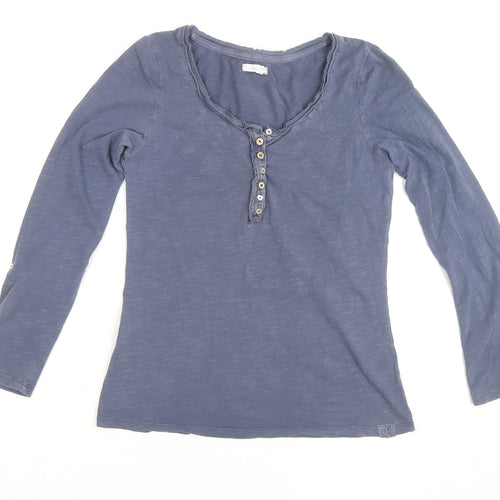 White Stuff Women’s Blue Cotton Long Sleeve Henley T-Shirt Size 8