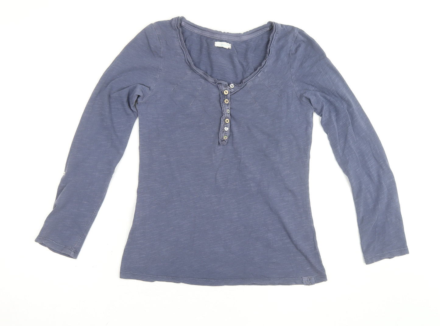 White Stuff Women’s Blue Cotton Long Sleeve Henley T-Shirt Size 8