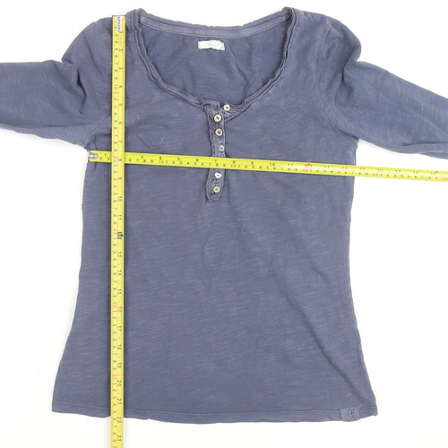 White Stuff Women’s Blue Cotton Long Sleeve Henley T-Shirt Size 8