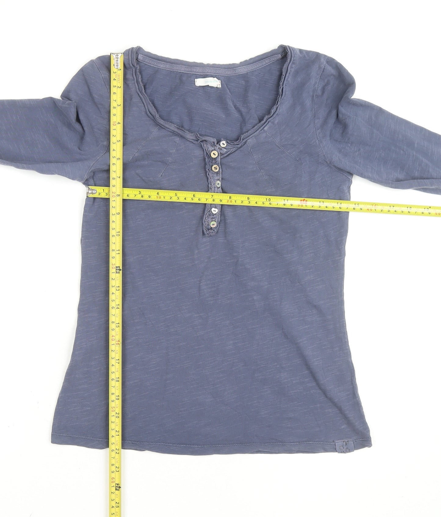 White Stuff Women’s Blue Cotton Long Sleeve Henley T-Shirt Size 8
