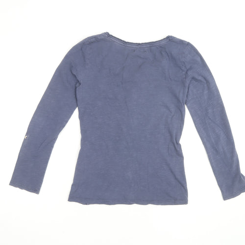 White Stuff Women’s Blue Cotton Long Sleeve Henley T-Shirt Size 8