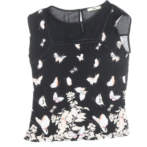 Oasis Womens Black Butterfly Print Sleeveless Blouse Size S