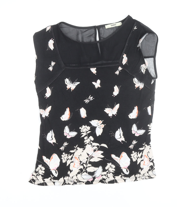 Oasis Womens Black Butterfly Print Sleeveless Blouse Size S
