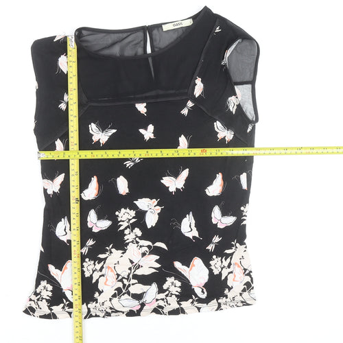 Oasis Womens Black Butterfly Print Sleeveless Blouse Size S