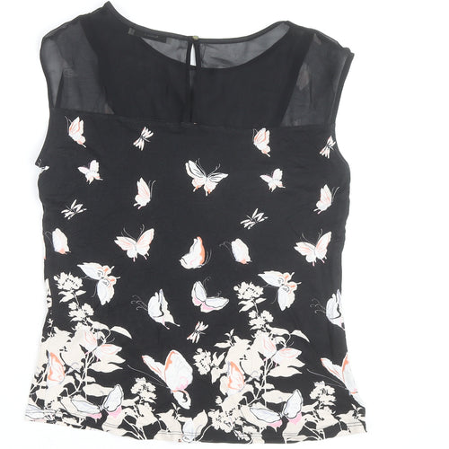 Oasis Womens Black Butterfly Print Sleeveless Blouse Size S