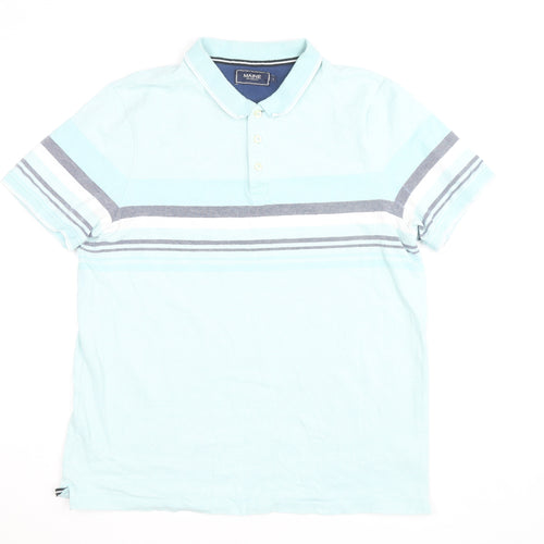 Maine New England Men's Blue Striped Short Sleeve Polo Shirt Size L