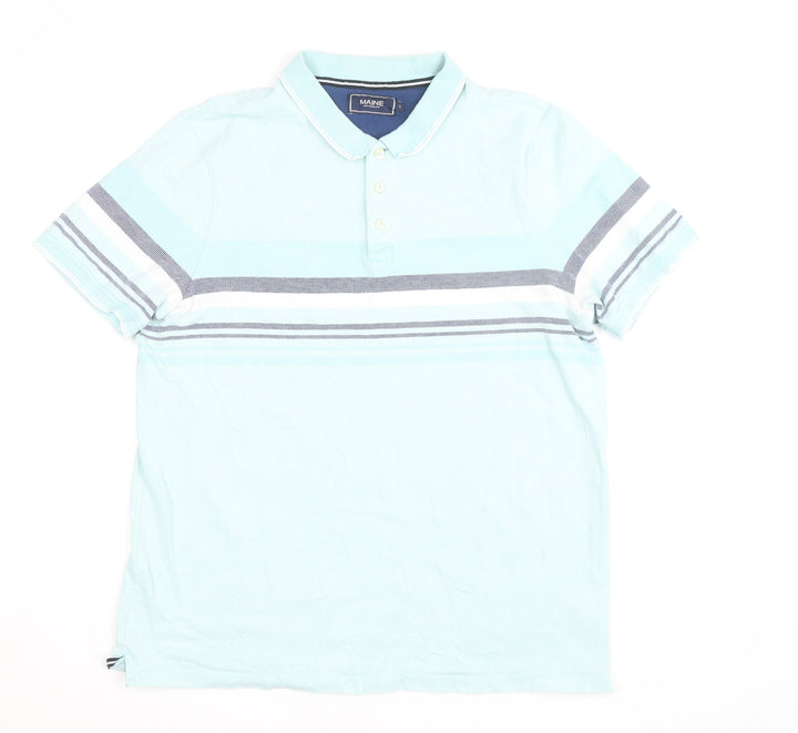 Maine New England Men's Blue Striped Short Sleeve Polo Shirt Size L