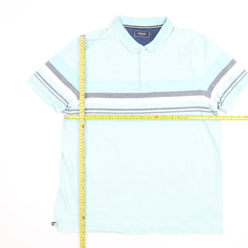 Maine New England Men's Blue Striped Short Sleeve Polo Shirt Size L