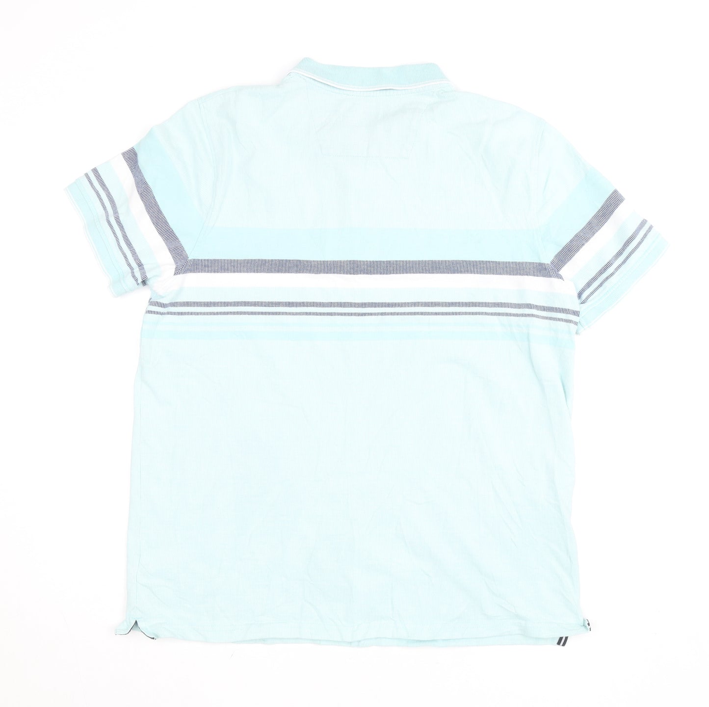 Maine New England Men's Blue Striped Short Sleeve Polo Shirt Size L