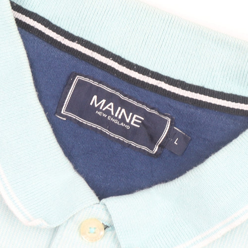 Maine New England Men's Blue Striped Short Sleeve Polo Shirt Size L