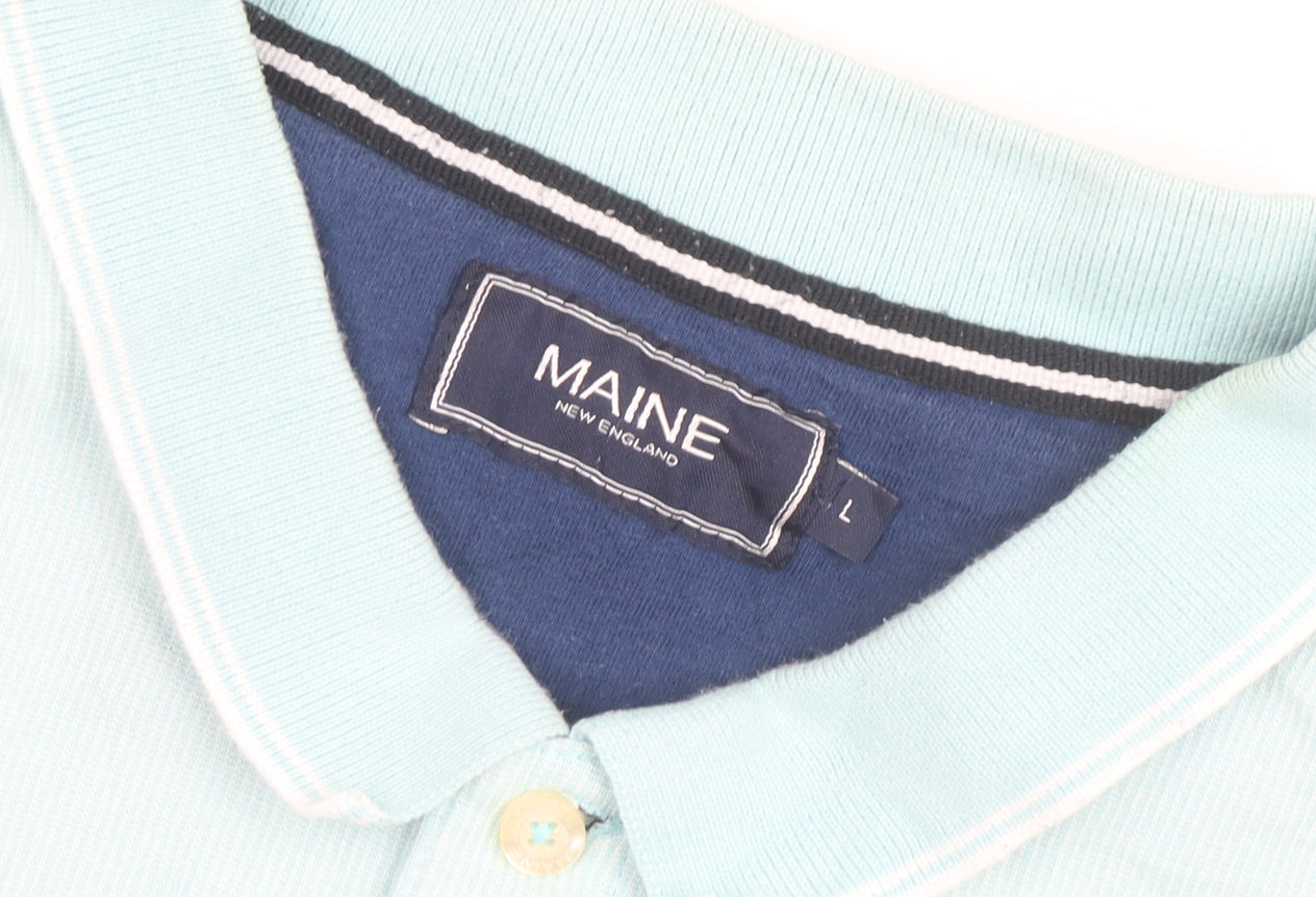 Maine New England Men's Blue Striped Short Sleeve Polo Shirt Size L