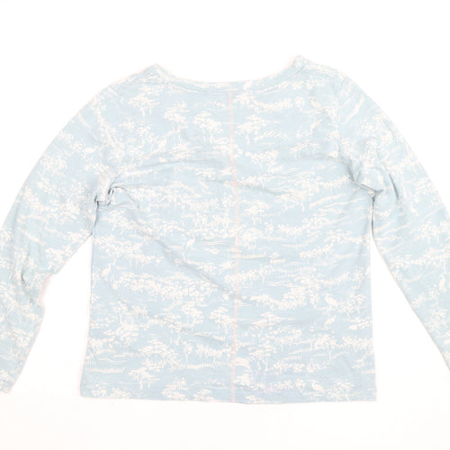 White Stuff Women's Blue Floral Jersey V-Neck Long Sleeve Cotton T-Shirt UK 14