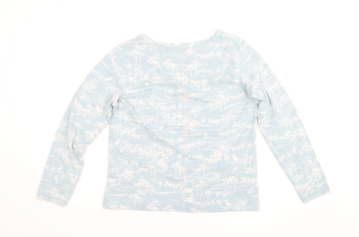 White Stuff Women's Blue Floral Jersey V-Neck Long Sleeve Cotton T-Shirt UK 14