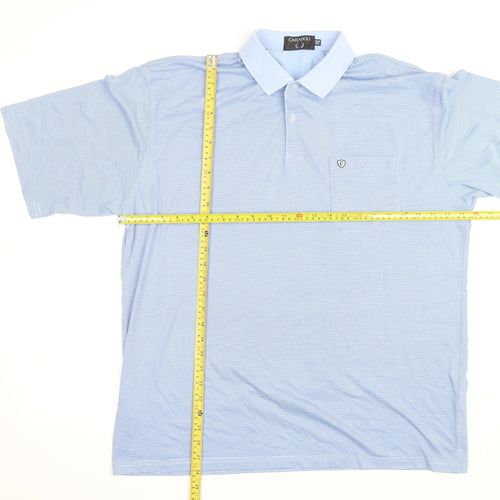 Carabou Men's Blue 2XL Striped Polo Shirt Cotton Blend Classic Fit