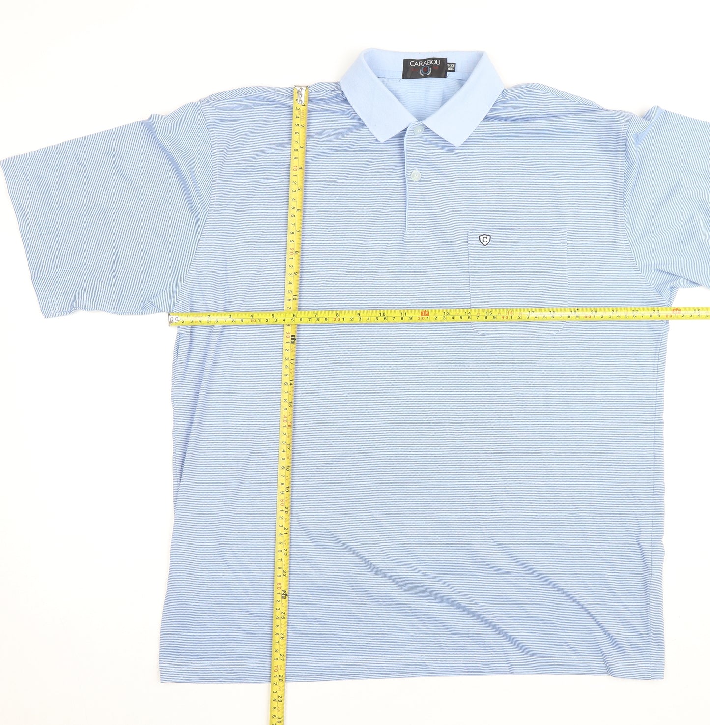 Carabou Men's Blue 2XL Striped Polo Shirt Cotton Blend Classic Fit