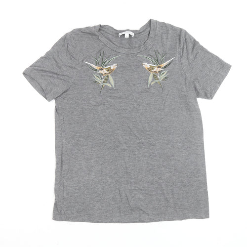 Warehouse Women’s Grey Embroidered Bird Cotton Blend T-Shirt Size 12