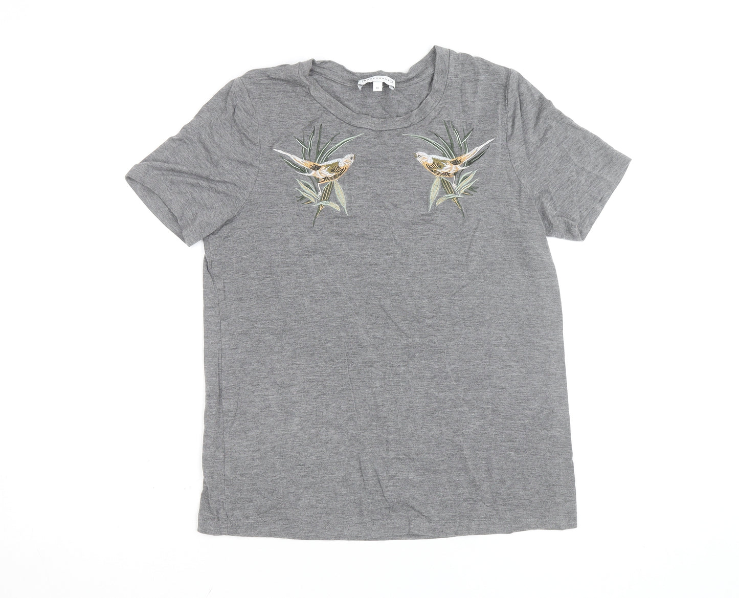 Warehouse Women’s Grey Embroidered Bird Cotton Blend T-Shirt Size 12