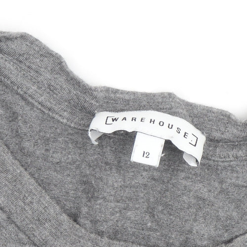 Warehouse Women’s Grey Embroidered Bird Cotton Blend T-Shirt Size 12