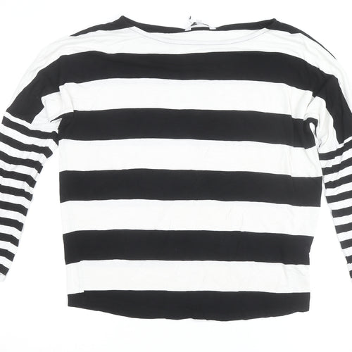 Next Women Black White Striped Jersey 3/4 Sleeve Top UK 12