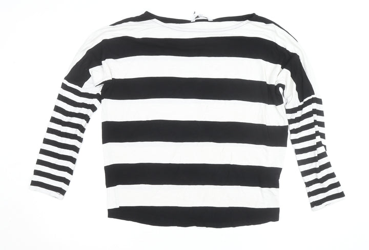 Next Women Black White Striped Jersey 3/4 Sleeve Top UK 12