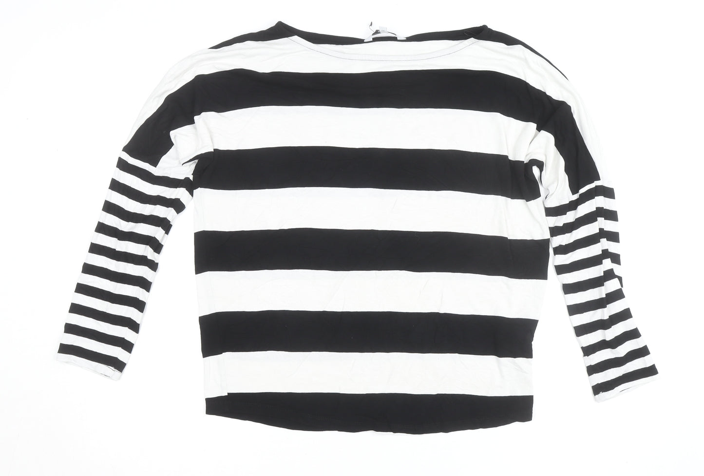 Next Women Black White Striped Jersey 3/4 Sleeve Top UK 12