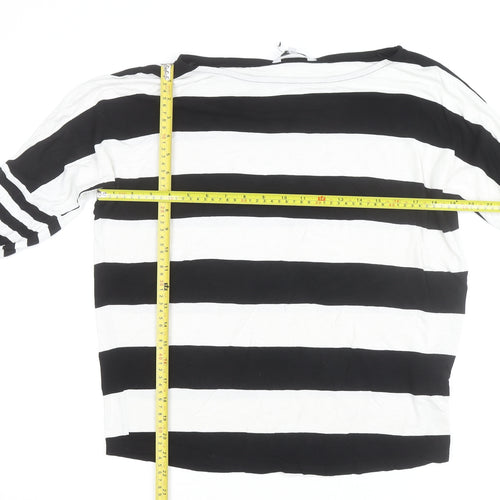 Next Women Black White Striped Jersey 3/4 Sleeve Top UK 12