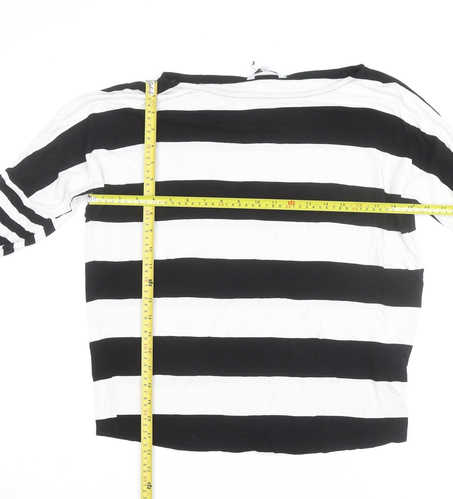 Next Women Black White Striped Jersey 3/4 Sleeve Top UK 12