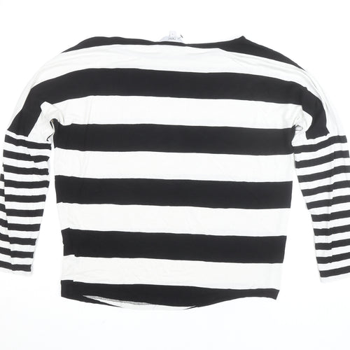 Next Women Black White Striped Jersey 3/4 Sleeve Top UK 12