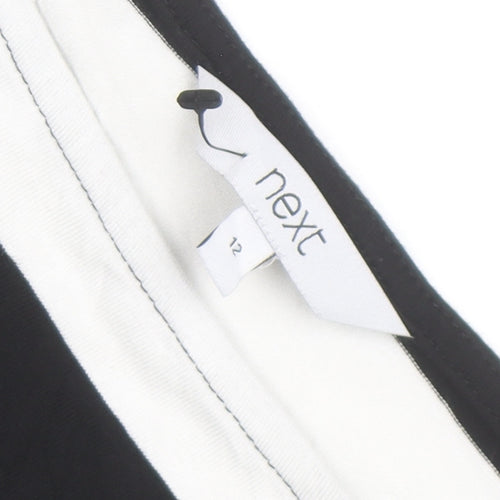 Next Women Black White Striped Jersey 3/4 Sleeve Top UK 12