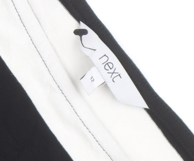 Next Women Black White Striped Jersey 3/4 Sleeve Top UK 12