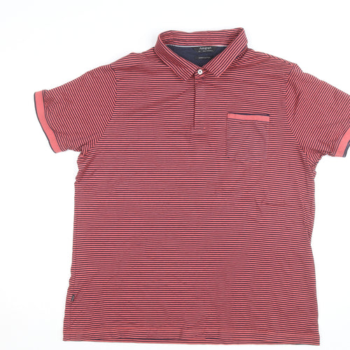 Marks and Spencer Autograph Men's Red Striped 2XL Cotton Polo Shirt