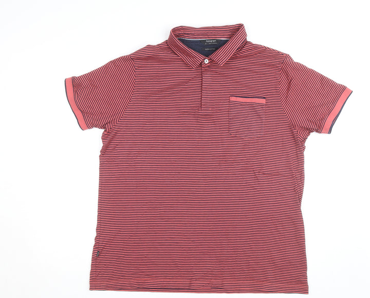 Marks and Spencer Autograph Men's Red Striped 2XL Cotton Polo Shirt
