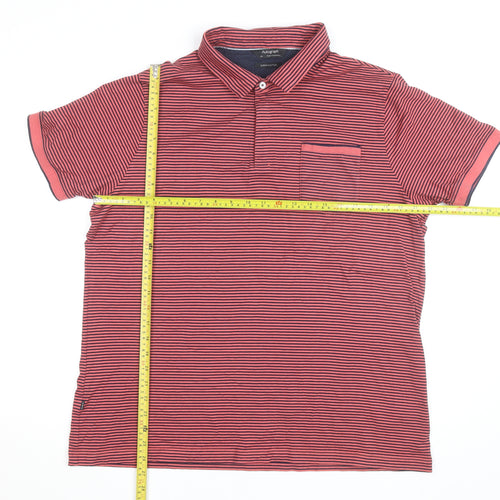 Marks and Spencer Autograph Men's Red Striped 2XL Cotton Polo Shirt