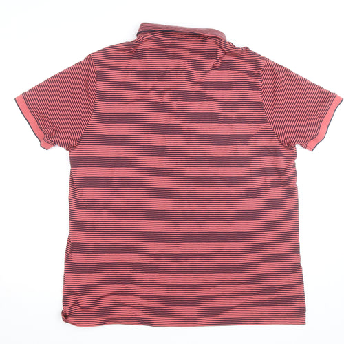 Marks and Spencer Autograph Men's Red Striped 2XL Cotton Polo Shirt