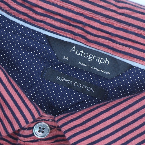 Marks and Spencer Autograph Men's Red Striped 2XL Cotton Polo Shirt