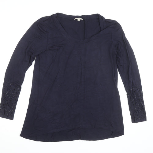 Joan Vass Studio Women Navy Long Sleeve Embellished Top L