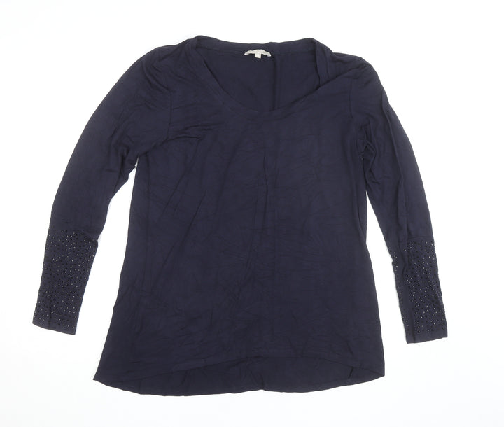 Joan Vass Studio Women Navy Long Sleeve Embellished Top L
