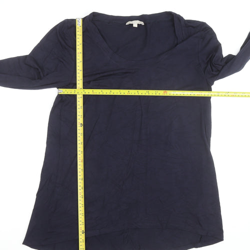 Joan Vass Studio Women Navy Long Sleeve Embellished Top L